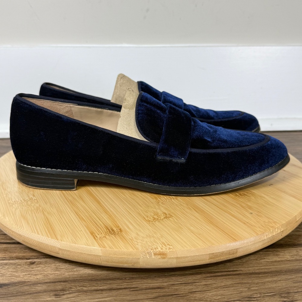 Franco Sarto Hudley Loafers Womens 8.5 Navy Blue Velvet Penny Flats Regencycore